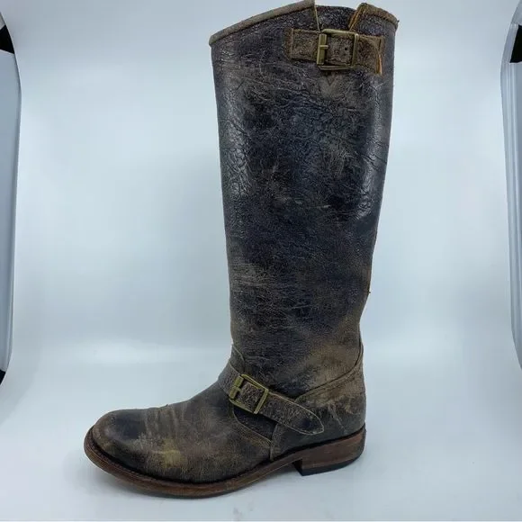 Frye Veronica  Leather Boots Color Brown Fashion Cracked Shiny Finish SZ 6 - Picture 6 of 15